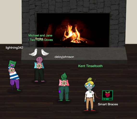 Doves by the fireplace